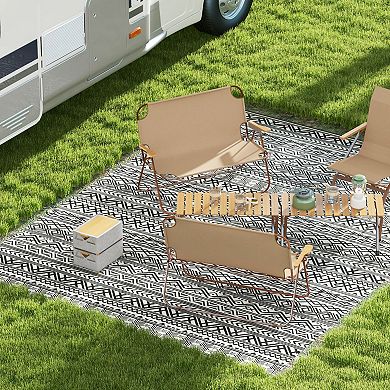 Outsunny Outdoor Rug & Bag, 9ft x 12' Plastic Rug Chain