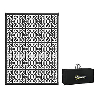 Outsunny Outdoor Rug & Bag, 9ft x 12' Plastic Rug Chain