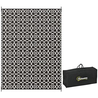 Outsunny Outdoor Rug & Bag, 9ft x 12' Plastic Rug Chain