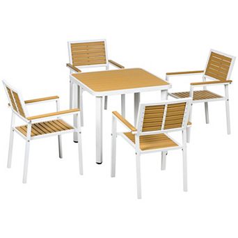 Outsunny 5 pc Outdoor Table And Chairs W/ Umbrella Hole, Yellow