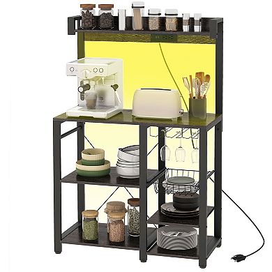 Homcom Led Baker's Rack With Charging Station, Glass Holders