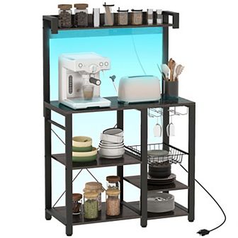 Homcom Led Baker's Rack With Charging Station, Glass Holders