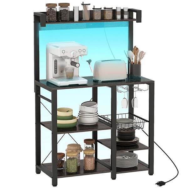 Homcom Led Baker's Rack With Charging Station, Glass Holders - Gray