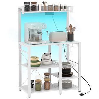 HOMCOM LED Bakerfts Rack with Charging Station, Glass Holders