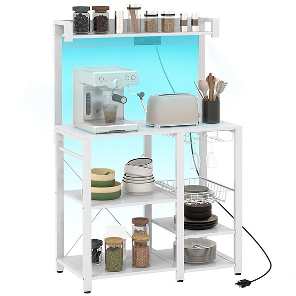 Homcom Led Baker's Rack With Charging Station, Glass Holders - White