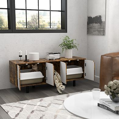 Pawhut Hidden Cat Litter Box Enclosure With 2 Cabinets