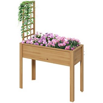 Outsunny Raised Garden Bed With Trellis For Climbing Plants, Natural