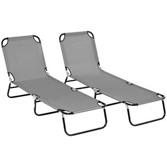 Outsunny Folding Chaise Lounge Set Of 2 With Adjustable Backrest