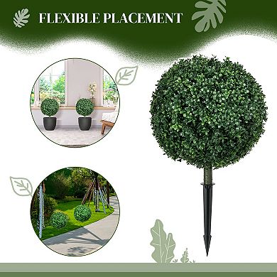 HOMCOM Set of 2 Artificial Boxwood Topiary Trees with Ground Stakes