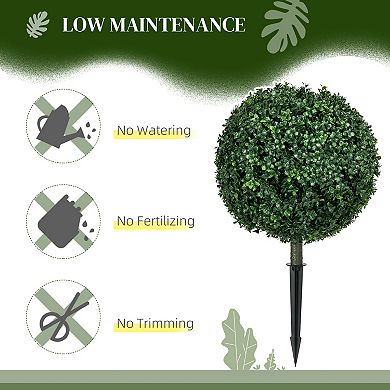 HOMCOM Set of 2 Artificial Boxwood Topiary Trees with Ground Stakes