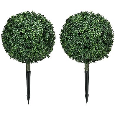 Homcom Set Of 2 Artificial Boxwood Topiary Trees With Ground Stake