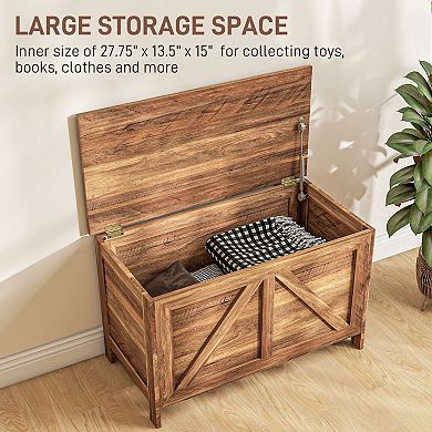HOMCOM 19inch Farmhouse Storage Chest Organizer Oak