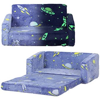 Qaba 2 in 1 Kids Play Couch With Glow In The Dark Space Pattern