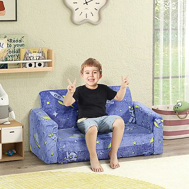 Qaba 2 In 1 Kids Play Couch With Glow In The Dark Space Pattern