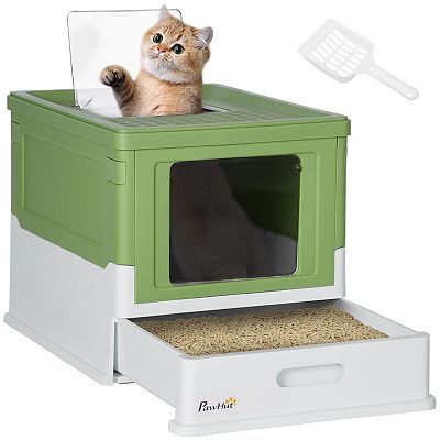 Pawhut Fully Enclosed Cat Litter Box With Front Entry