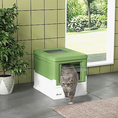 Pawhut Fully Enclosed Cat Litter Box With Front Entry