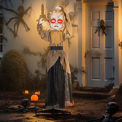 Homcom Halloween Doll Animatronic Prop With Light Up Eyes For Party