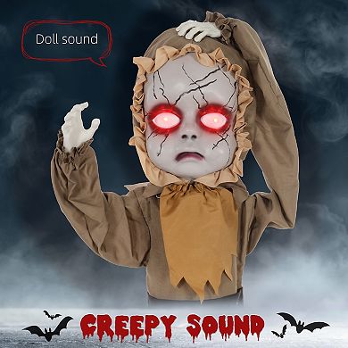 Homcom Halloween Doll Animatronic Prop With Light Up Eyes For Party