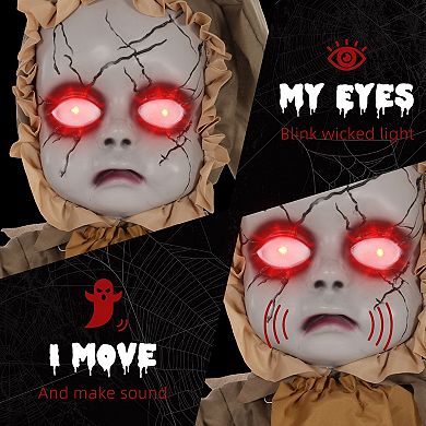 Homcom Halloween Doll Animatronic Prop With Light Up Eyes For Party