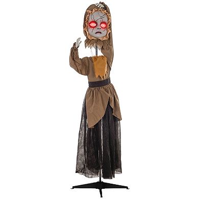 Homcom Halloween Doll Animatronic Prop With Light Up Eyes For Party