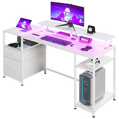 Homcom 61" Computer Desk With Led Lights, Power Outlets, Usb Ports