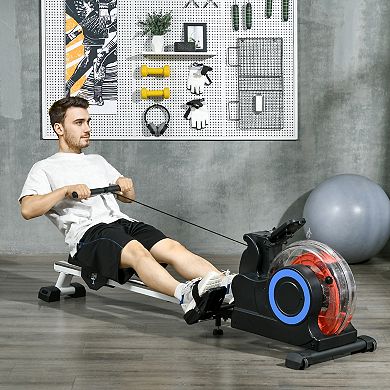 Soozier Foldable Water Rowing Machine With Wheels For Home Gym