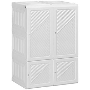 HOMCOM Portable Wardrobe Closet w/ 3 Cube Compartments & Hanging Rod,