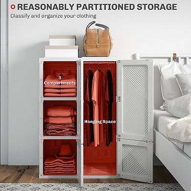 HOMCOM Portable Wardrobe Closet w/ 3 Cube Compartments & Hanging Rod,