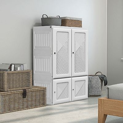 HOMCOM Portable Wardrobe Closet w/ 3 Cube Compartments & Hanging Rod
