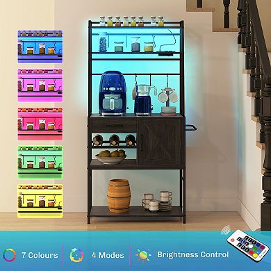 HOMCOM LED Kitchen Bakerfts Rack with Charging Station Hooks