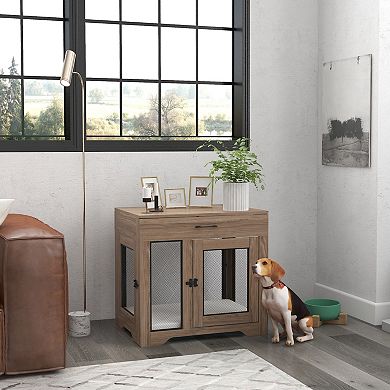 Pawhut Dog Crate Furniture With Soft Water-resistant Cushion, Drawer