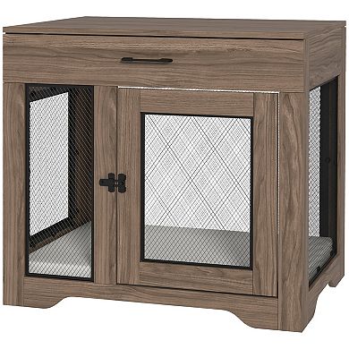 Pawhut Dog Crate Furniture With Soft Water-resistant Cushion, Drawer