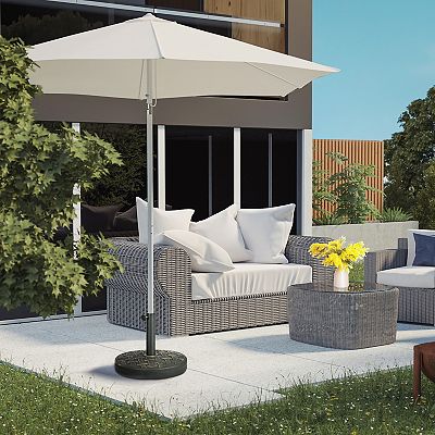 9-foot round solar aluminum patio umbrella in chino Patio Premier 9' Round 8-Rib Aluminum Market Umbrella in Hunter Green