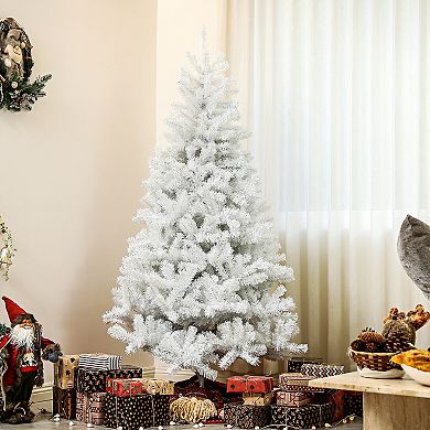 Homcom 6ft Artificial White Christmas Tree, Holiday Décor With Steel Base