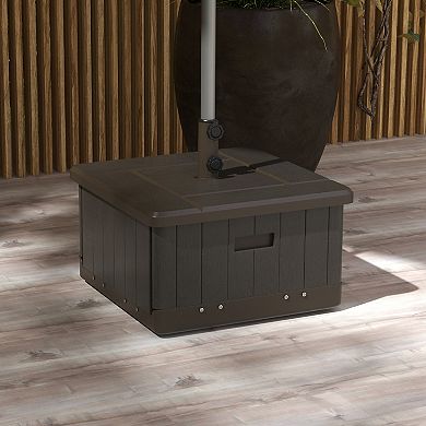 Outsunny Patio Umbrella Base With Wheels, End Table, Planter Box, Brown