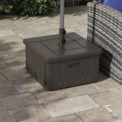 Outsunny Patio Umbrella Base With Wheels, End Table, Planter Box, Brown