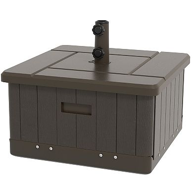 Outsunny Patio Umbrella Base With Wheels, End Table, Planter Box, Brown