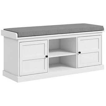 Homcom Storage Shoe Bench With Cushion, 2 Cabinets For Entryway