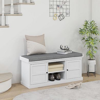 Homcom Storage Shoe Bench With Cushion, 2 Cabinets For Entryway