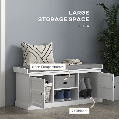 HOMCOM Storage Shoe Bench with Cushion, 2 Cabinets for Entryway,