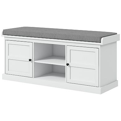 Homcom Storage Shoe Bench With Cushion, 2 Cabinets For Entryway