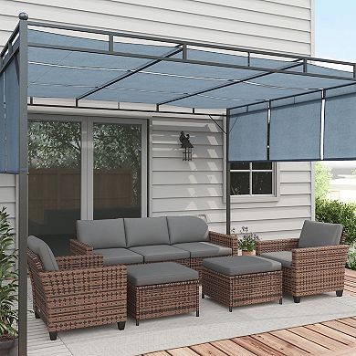 Outsunny 5pc Patio Furniture Set With Three-seater Sofa, Chairs