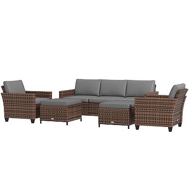 Outsunny 5pc Patio Furniture Set With Three-seater Sofa, Chairs
