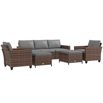 Outsunny 5 pc Patio Furniture Set With Three-seater Sofa, Chairs