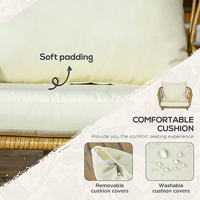 Outsunny 3 Piece Patio Rocking Chair Patio Set w/ Cushions & Glass Top, White