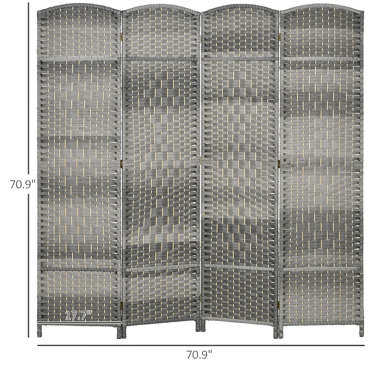 Gray 4-panel room divider with labeled height dimensions