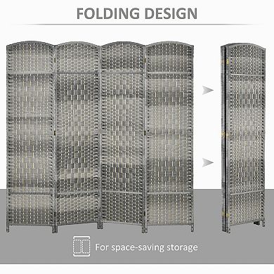 HOMCOM 4 Panel Room Divider Hand-Woven Freestanding Partition,