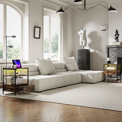 Homcom Set Of 2 End Tables W/ Power Outlets & Lights For Living Room