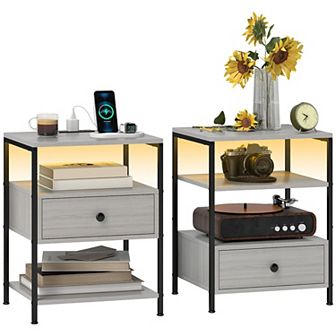 Homcom Set Of 2 End Tables W/ Power Outlets & Lights For Living Room