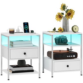 Homcom Set Of 2 End Tables W/ Power Outlets & Lights For Living Room